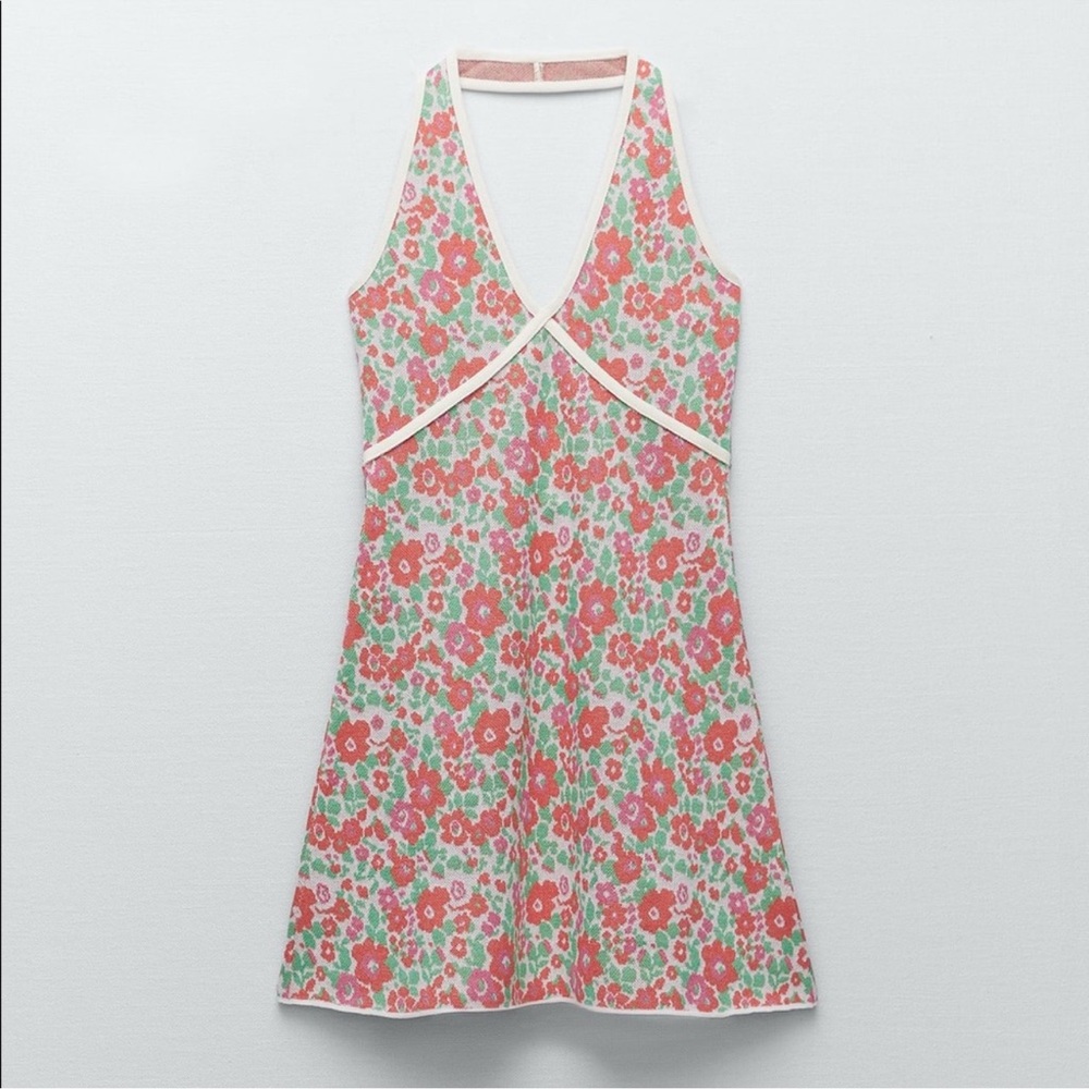 Zara  retro floral knit halter dress